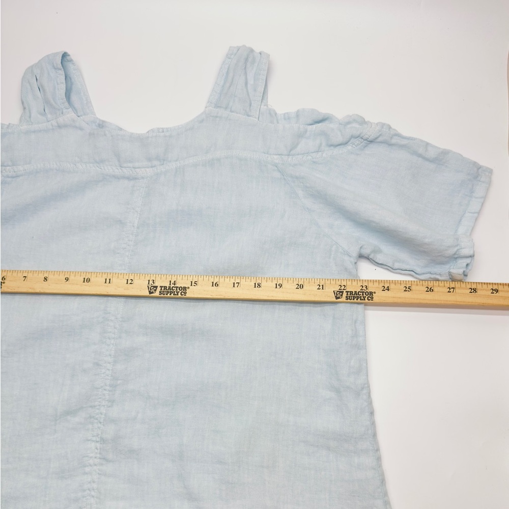 John‎ P Greece 100% Linen Sky Blue Cold Shoulder Blouse size S (E26) - Picture 3 of 8
